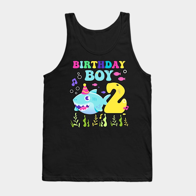 2nd Birthday Boy Shark Funny B-day Gift For Kids Tollders Tank Top by ttao4164